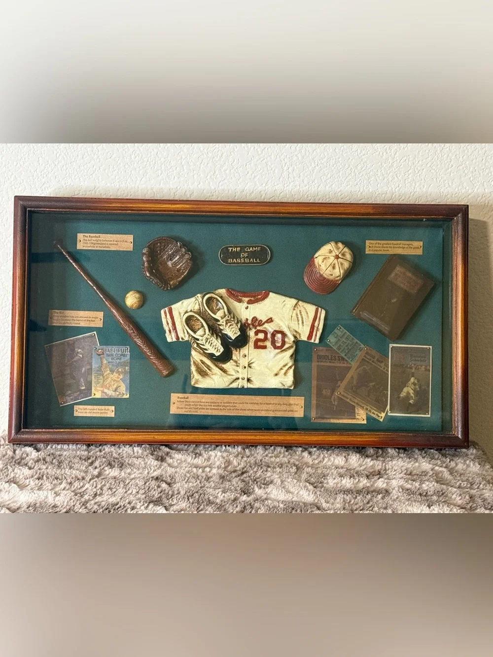 Baseball Memorabilia Shadow Box in Green & Brown